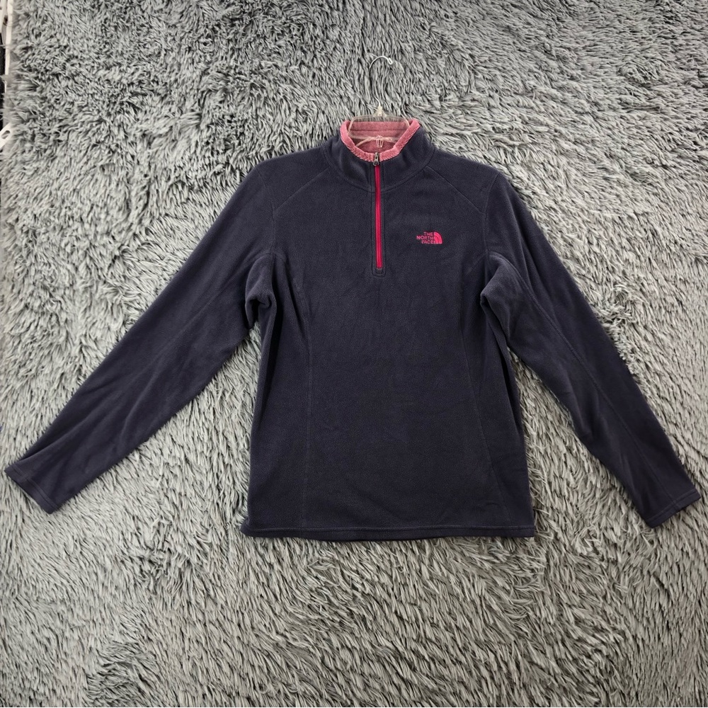 North Face Pullover Womens medium Quarter Zip Fleece Logo Purple Gray